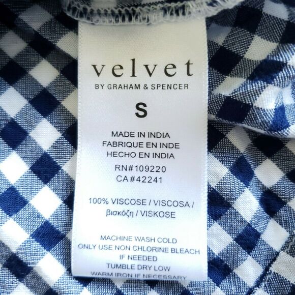 VELVET by Graham & Spencer Nedra cold shoulder gingham top blouse admiral blue S - Picture 4 of 8